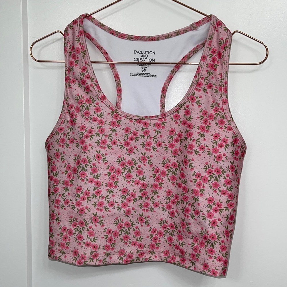 EVOLUTION AND CREATION PINK FLORAL SPORTS BRA